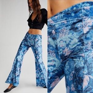 Free People Vibrant Blue and Pink Flare Pants